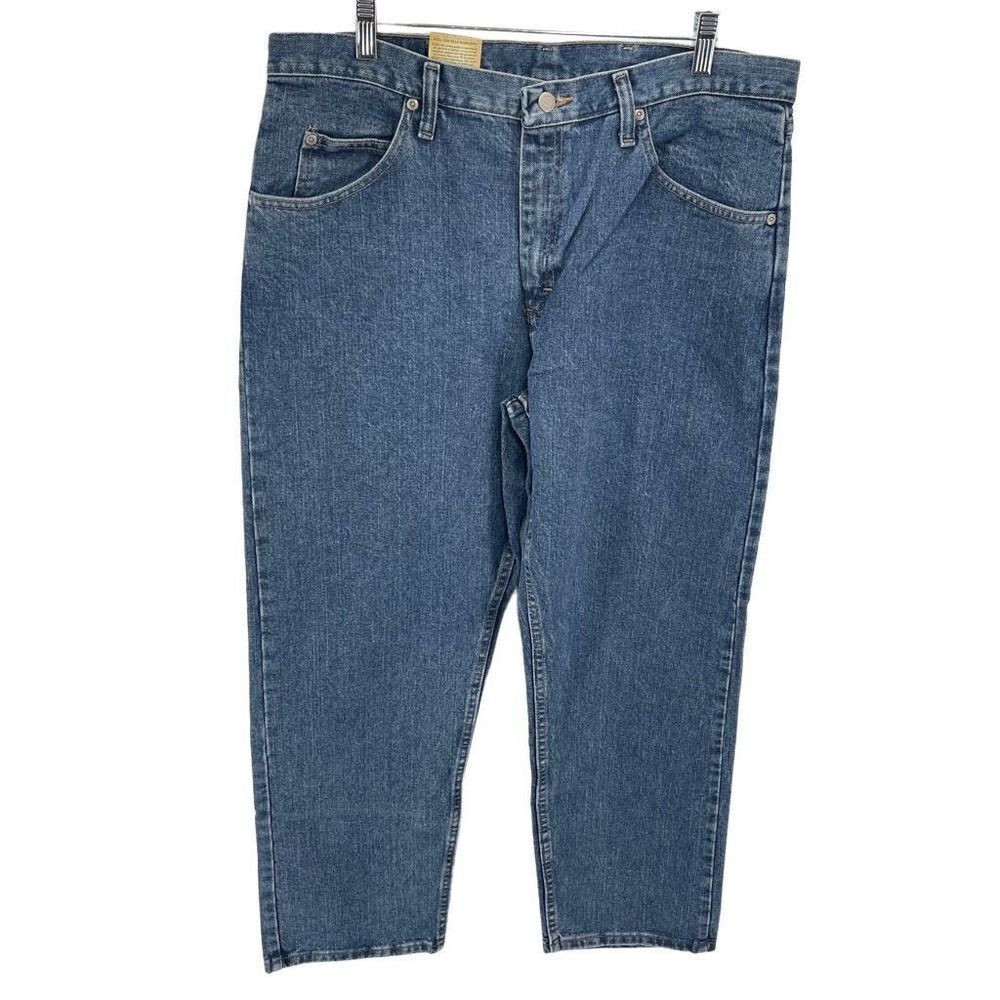 Wrangler Mens 5 Star Relaxed Fit Jeans Denim Cotton Medium Wash Blue Size 36x30
